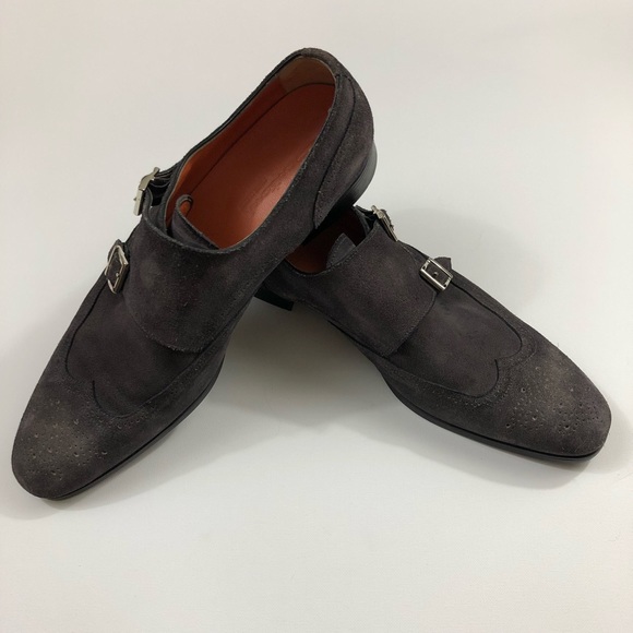 santoni double monk suede